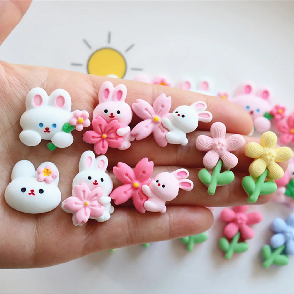 10PCS Flower Rabbit Series Resin Flatback Cabochons For Hairpin Phone Case Scrapbooking DIY Jewelry Craft Decoration Accessories