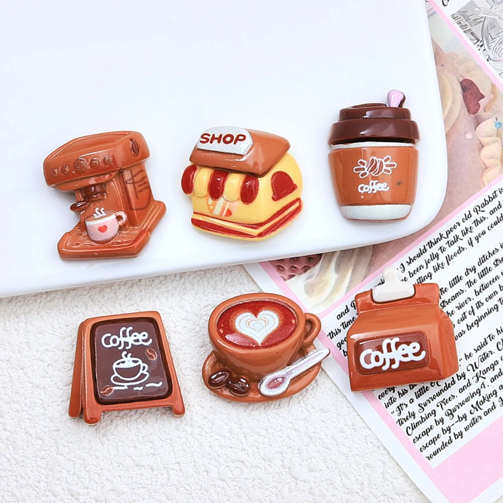 10PCS Shiny Cartoon Coffee Series Resin Flatback Cabochons For Hairpin Scrapbooking DIY Jewelry Craft Decoration Accessories