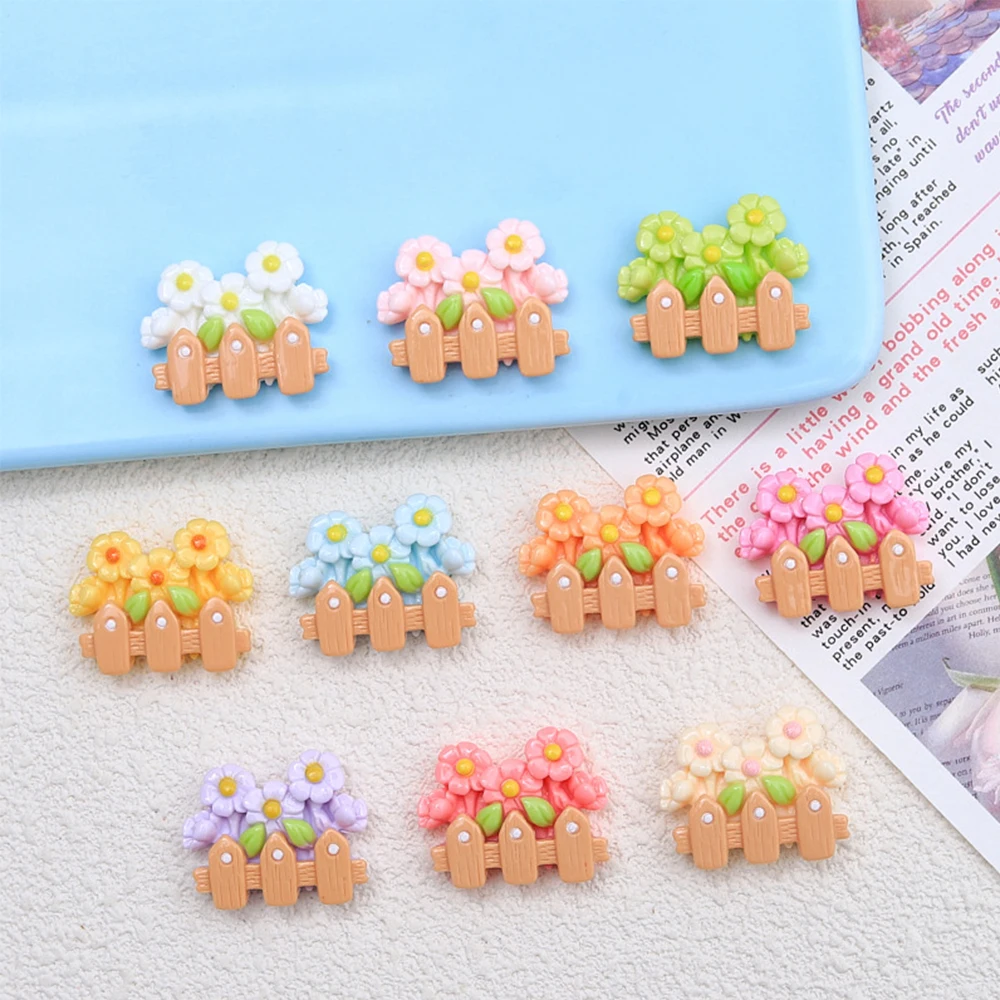 10PCS Shiny Flower Fence Series Resin Flatback Cabochons For Hairpin Scrapbooking DIY Jewelry Craft Decoration Accessories