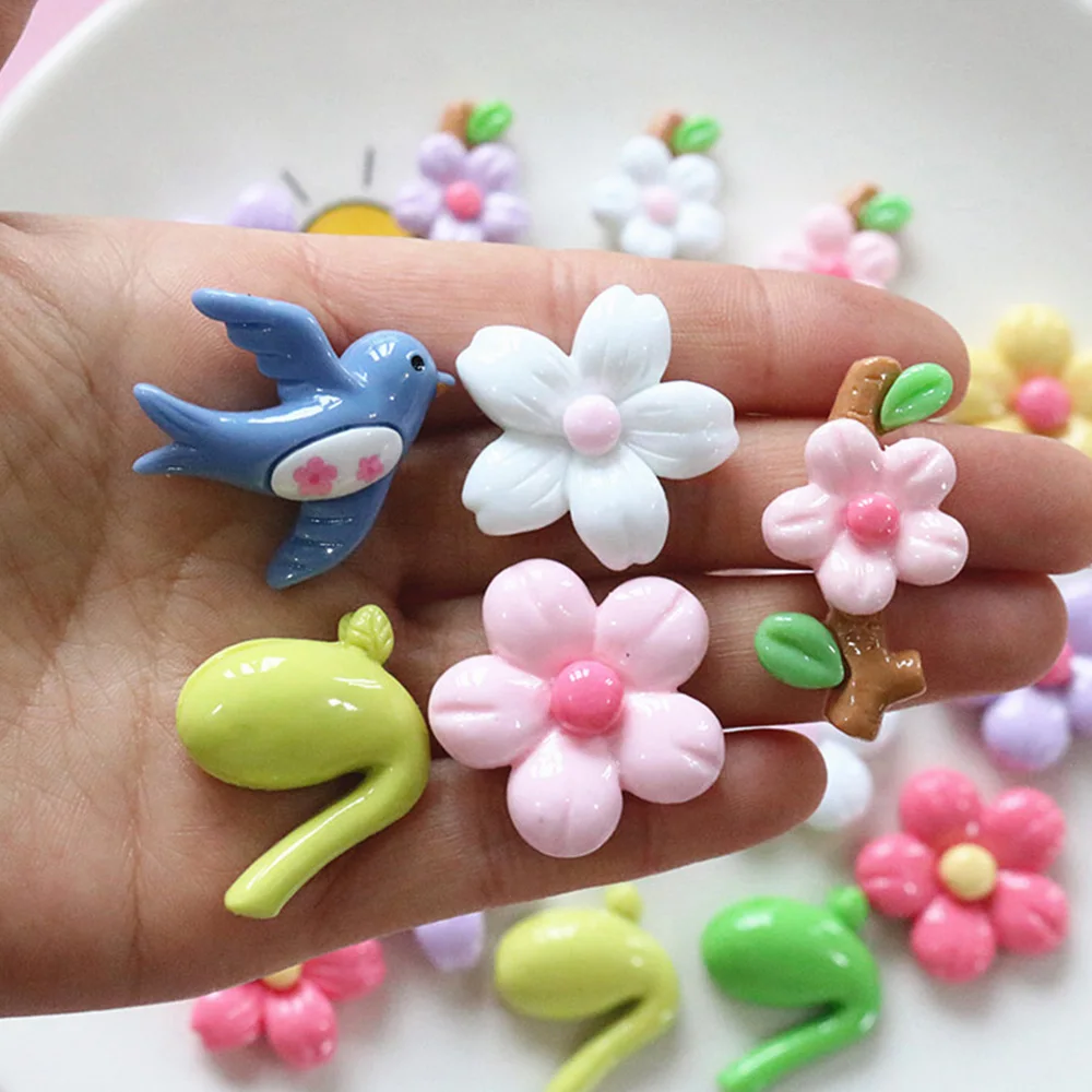 10PCS Shiny Spring Flower Series Resin Flatback Cabochons For Hairpin Scrapbooking DIY Jewelry Craft Decoration Accessories