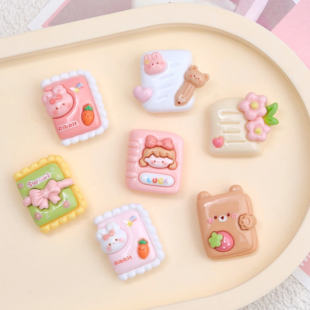 10PCS Shiny Little Rabbit Book Series Resin Flatback Cabochons For Hairpin Scrapbooking DIY Jewelry Craft Decoration Accessories