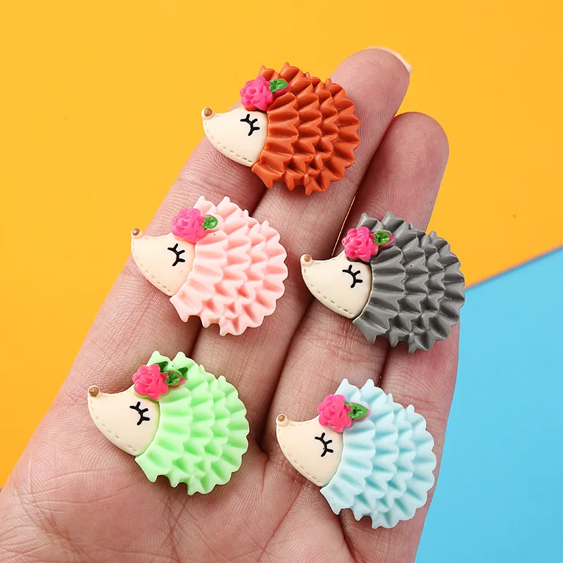10pcs Cartoon Kawaii Diy Mini Resin Planar Hedgehog Miniature Figures Crafts Scrapbooking Material Flatback Jewelry Accessories