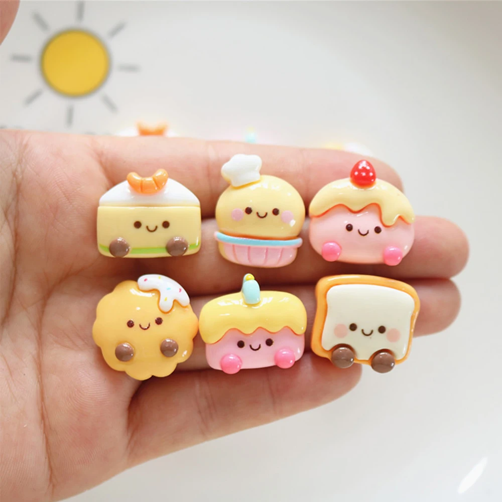10PCS Shiny Smiling Face Bread Series Resin Flatback Cabochons For Hairpin Scrapbooking DIY Jewelry Craft Decoration Accessories