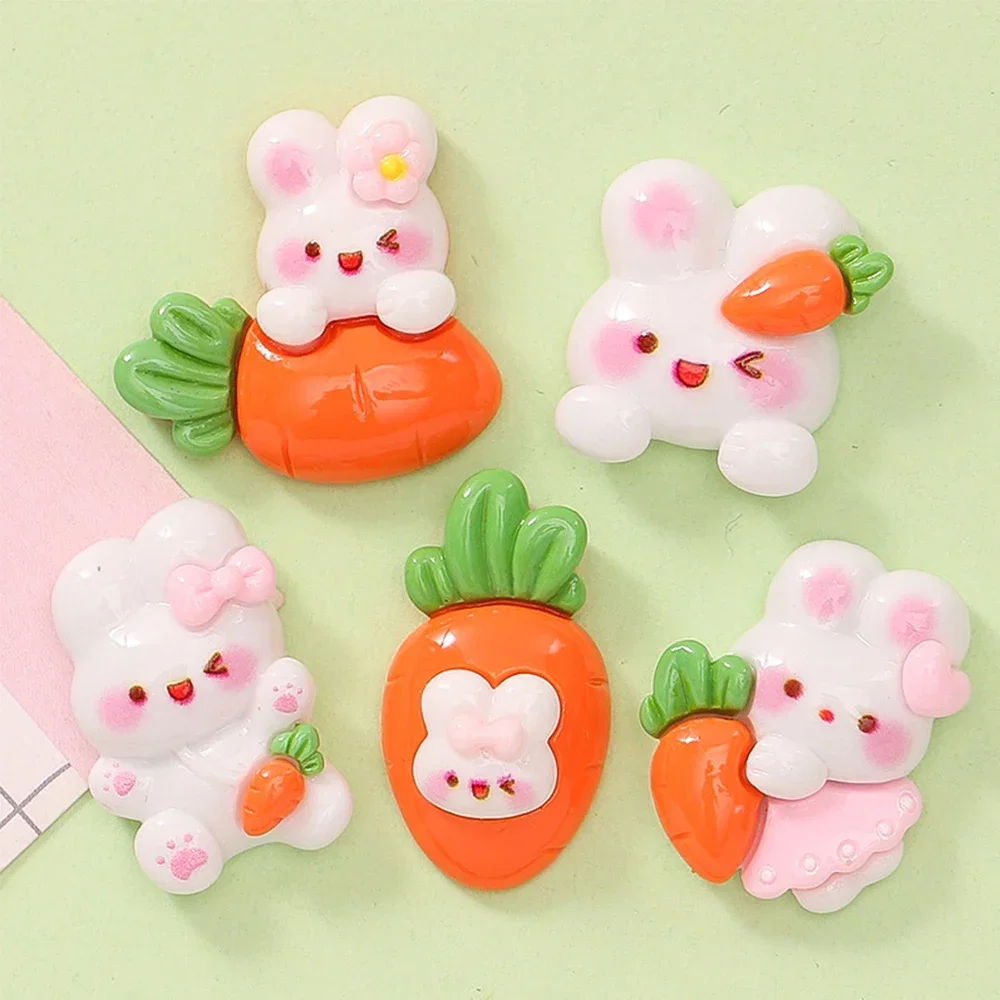 10PCS Shiny Carrot Rabbit Series Resin Flat Back Cabochons For Hairpin Scrapbooking DIY Jewelry Craft Decoration Accessories