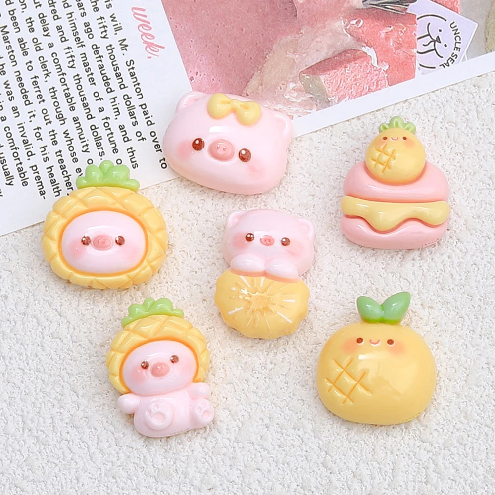 10PCS Shiny Pineapple Pig Series Resin Flatback Cabochons For Hairpin Scrapbooking DIY Jewelry Craft Decoration Accessories