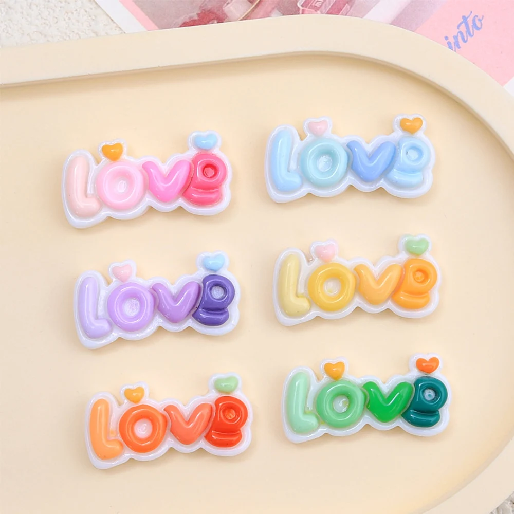 10PCS Shiny Colored Love Sign Series Resin Flatback Cabochons For Hairpin Scrapbooking DIY Jewelry Craft Decoration Accessories
