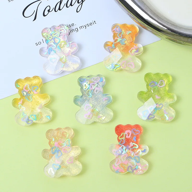 10pcs/lot Glitter Sequins Bear Flat back Resin Cabochons Scrapbooking Fit Phone Deco Parts DIY Hair Bows Center Accessories