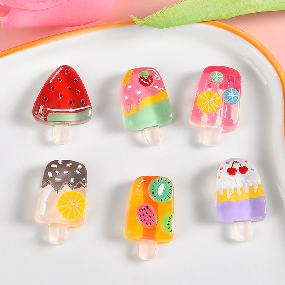 10PCS Clear Fruit Popsicle Series Resin Flat Back Cabochons For Hairpin Scrapbooking DIY Jewelry Craft Decoration Accessories