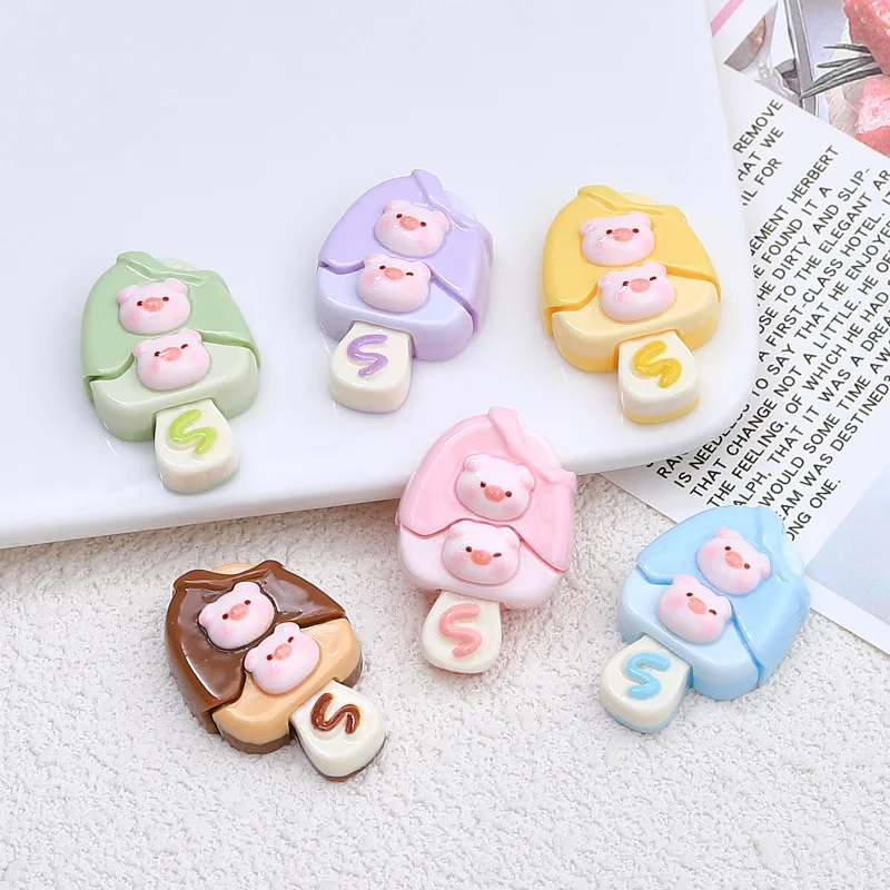 10pcs/lot New Cute Summer Cartoon Pig Ice Cream Series Resin Flat Back DIY Fit Phone Deco Parts Embellishments For Hair Bows