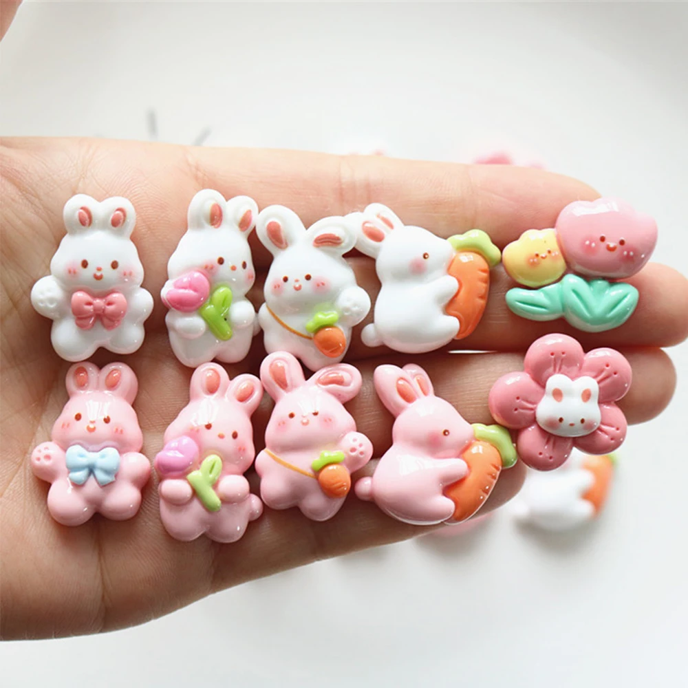 10PCS Shiny Carrot Rabbit Series Resin Flatback Cabochons For Hairpin Scrapbooking DIY Jewelry Craft Decoration Accessories
