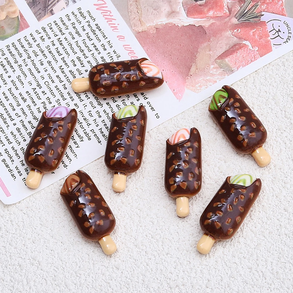 10PCS Shiny Chocolate Popsicles Series Resin Flatback Cabochons For Hairpin Scrapbooking DIY Jewelry Craft Decoration Accessorie