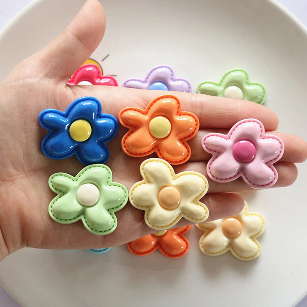 10PCS Shiny 37x32mm Flower Series Resin Flatback Cabochons For Hairpin Scrapbooking DIY Jewelry Craft Decoration Accessories