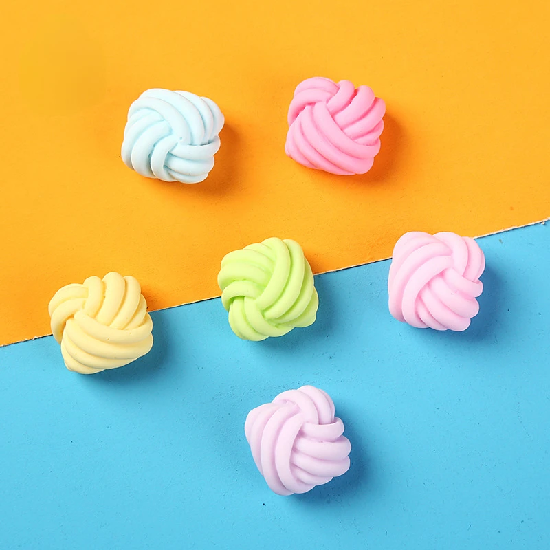 10pcs Macaroon Diy Resin Kawaii Wool Ball Embellishments Flatback Charm Cabochons Miniatures Scrapbooking Material Accessories