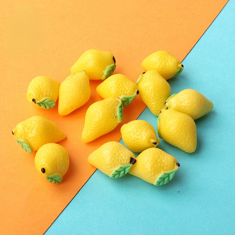 10pcs 3D Kawaii Mini Diy Resin Lemon Miniature Craft Material Charms Flatback Flat Back Embellishments Accessories Cabochons