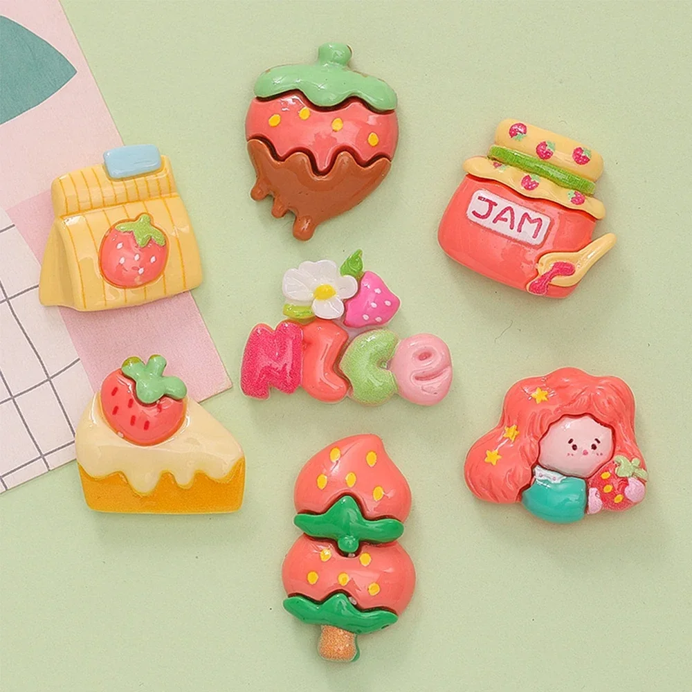10PCS Shiny Strawberry Jam Series Resin Flat Back Cabochons For Hairpin Scrapbooking DIY Jewelry Craft Decoration Accessories
