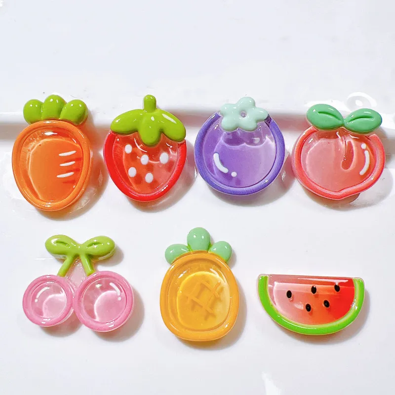 20Pcs Cute Cartoon Fruit Flatback Resin Cabochon Scrapbooking Accessories Creativity Phone Decor Material DIY Handmade Patch