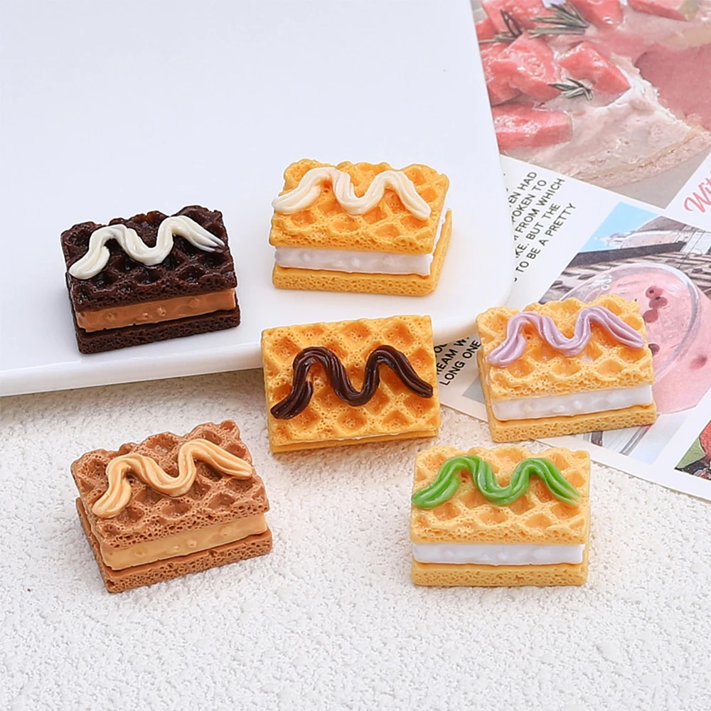5PCS Shiny Cream Flavored Cookies Resin Flatback Cabochons For Hairpin Scrapbooking DIY Jewelry Craft Decoration Accessories