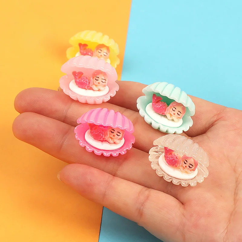 10pcs Kawaii Mini Resin 3D Mermaid In The Shell Dollhouse Miniatures Items Figures Things Room Decor Sculptures Figurines Statue
