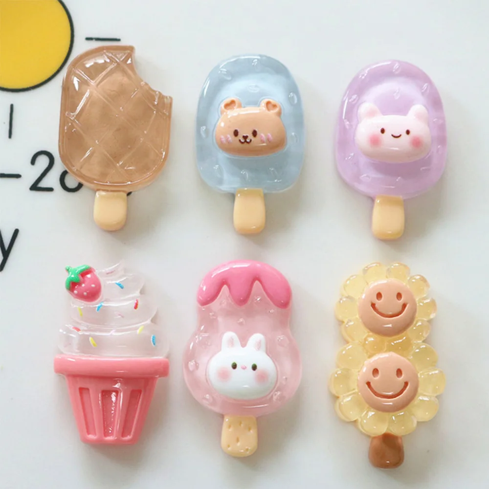 10PCS Clear Ice Cream Resin Flatback Cabochons For Hairpin Phone Case Scrapbooking DIY Jewelry Craft Decoration Accessories