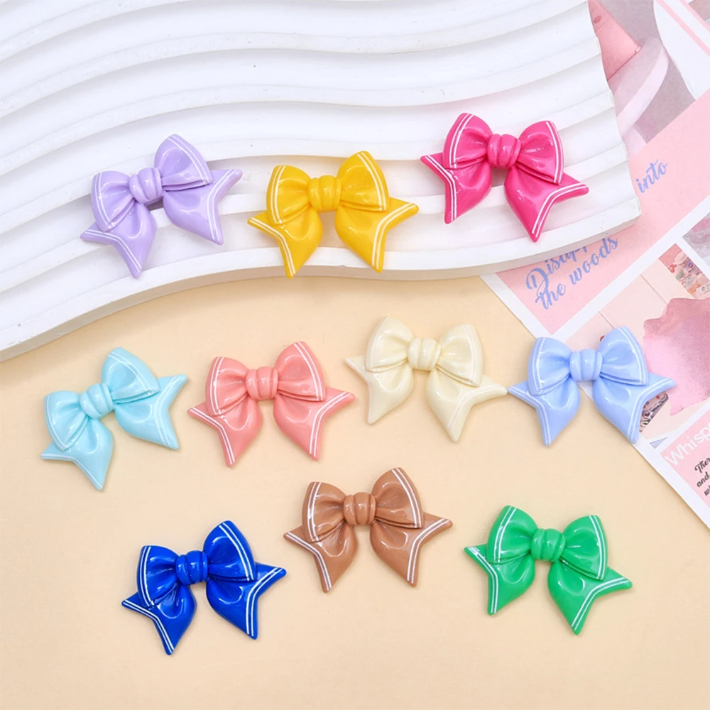 10PCS Shiny 37x26mm Ribbon Bow Series Resin Flatback Cabochons For Hairpin Scrapbooking DIY Jewelry Craft Decoration Accessories