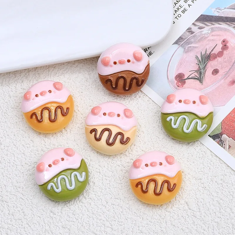 10pcs/lot Cute Cartoon Pig Cookies Resin Charms DIY Pendant Fun Earrings Necklace Jewelry Decor Kawaii Keychain Phone Craft Hook