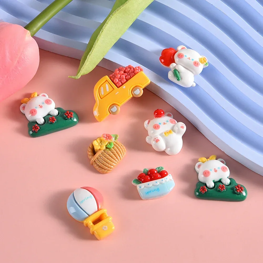 10PCS Shiny Spring Bear Series Resin Flat Back Cabochons For Hairpin Scrapbooking DIY Jewelry Craft Decoration Accessories
