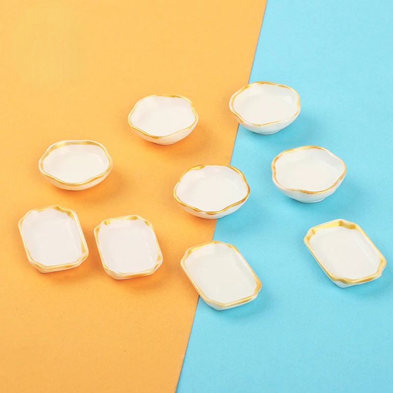 10pcs Kawaii Mini Resin 3D Plates Golden Edges Charms Flatback Miniatures Material Scrapbook Embellishments Crafts Accessories