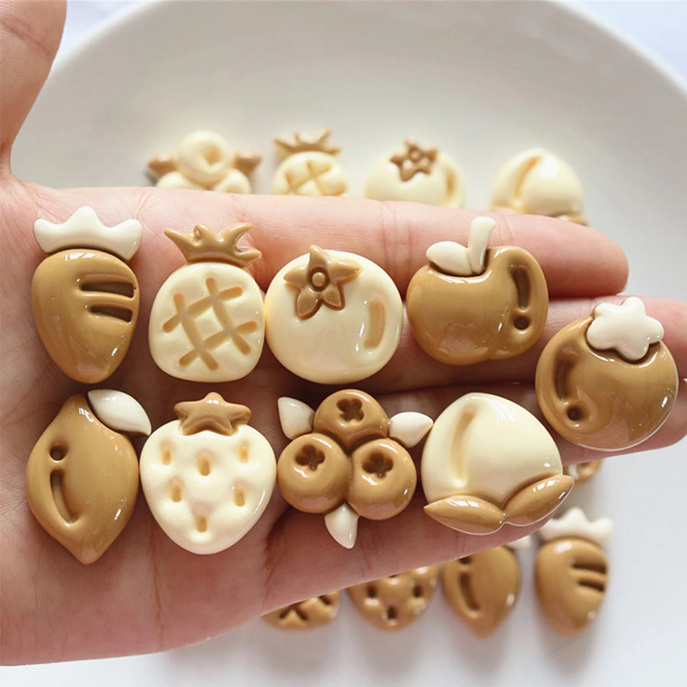10PCS Shiny Beige Coffee Fruit Series Resin Flatback Cabochons For Hairpin Scrapbooking DIY Jewelry Craft Decoration Accessories