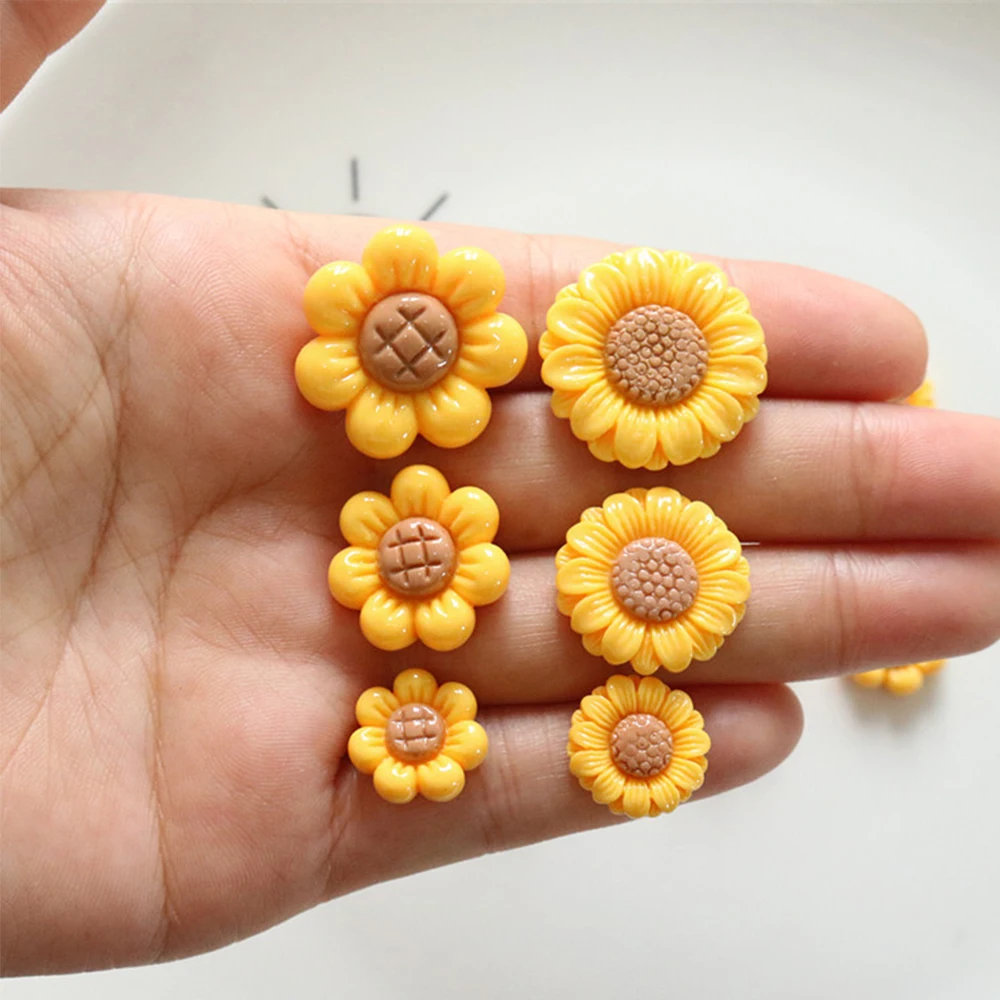 10PCS Shiny Sunflower Series Resin Flat Back Cabochons For Hairpin Scrapbooking DIY Jewelry Craft Decoration Accessories