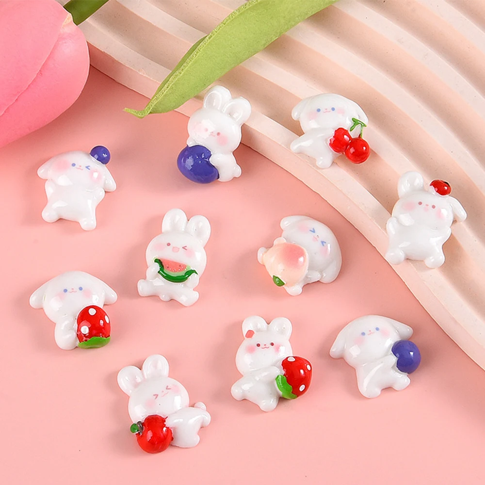 10PCS Cartoon Fruit Rabbit Series Resin Flatback Cabochons For Hairpin Scrapbooking DIY Jewelry Craft Decoration Accessories