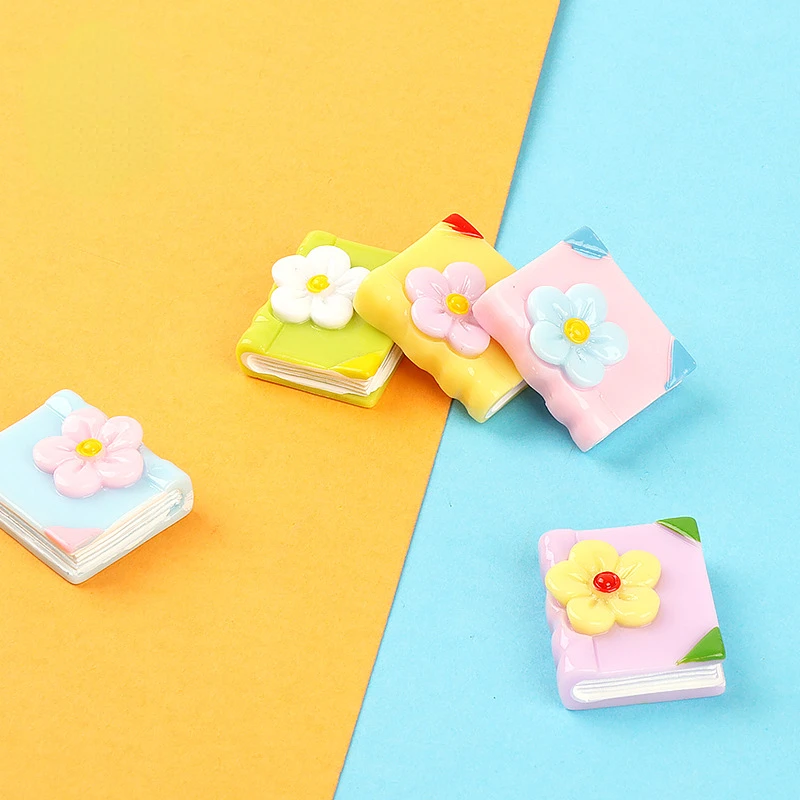 10pcs Diy Kawaii Mini Resin 3D Book with Flowers Miniature Accessories Cabochon Charms Flatback Scrapbooking Supplies Decoration