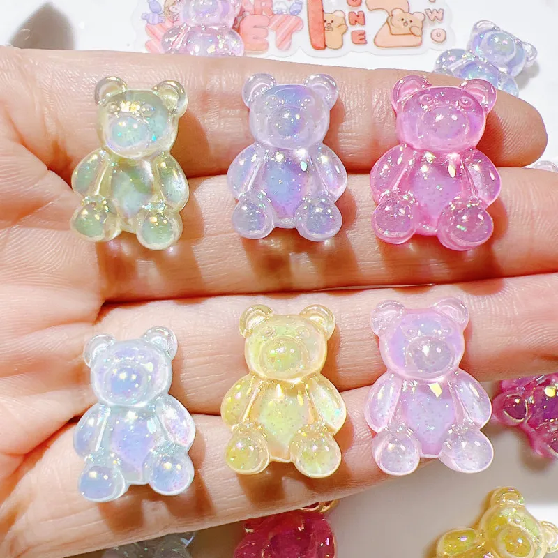 20Pcs Cute Glossy Bear Flatback Resin Cabochon Scrapbooking Accessories DIY Phone Decoration Material Creative Cartoon Making
