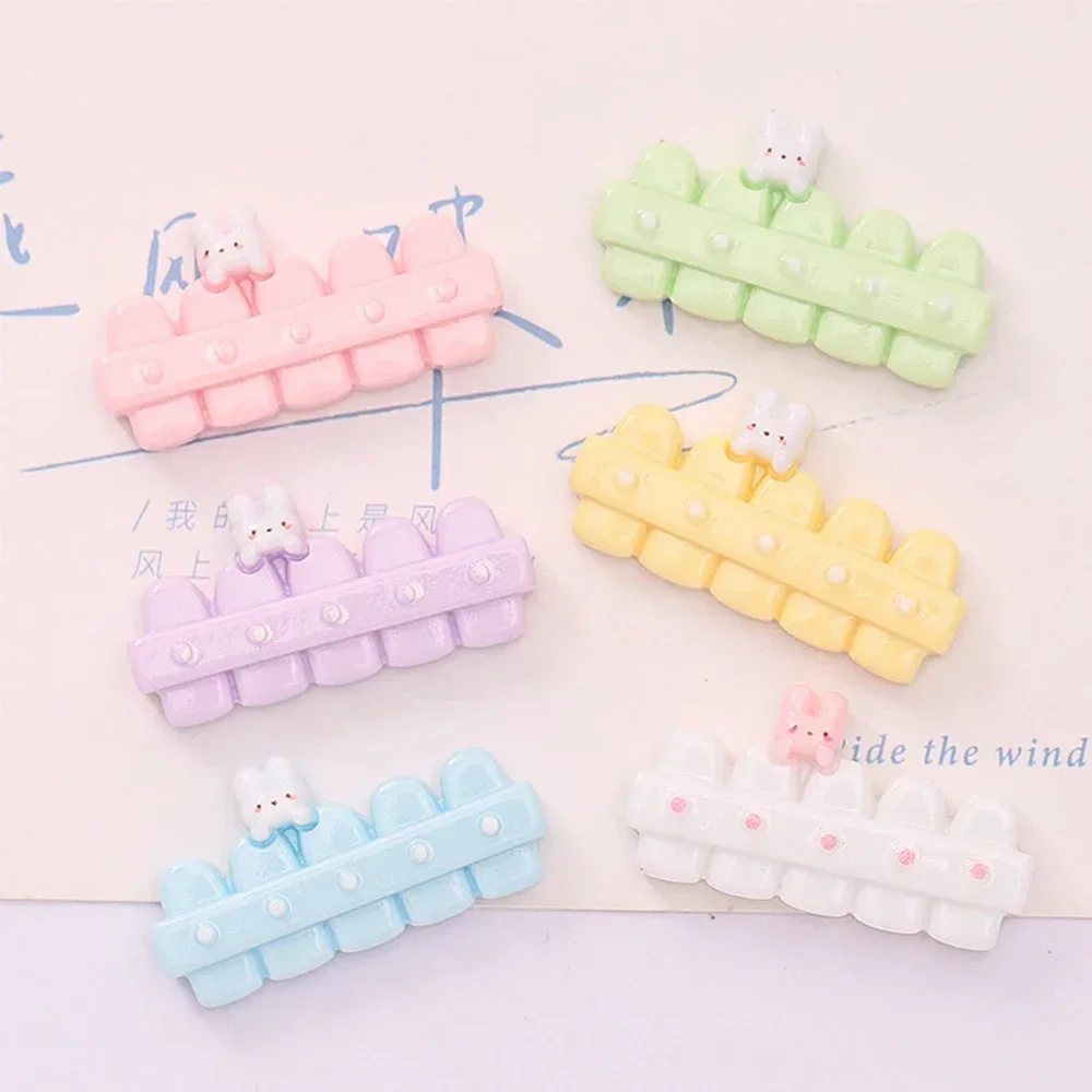 10PCS Shiny Rabbit Fence Series Resin Flat Back Cabochons For Hairpin Scrapbooking DIY Jewelry Craft Decoration Accessories