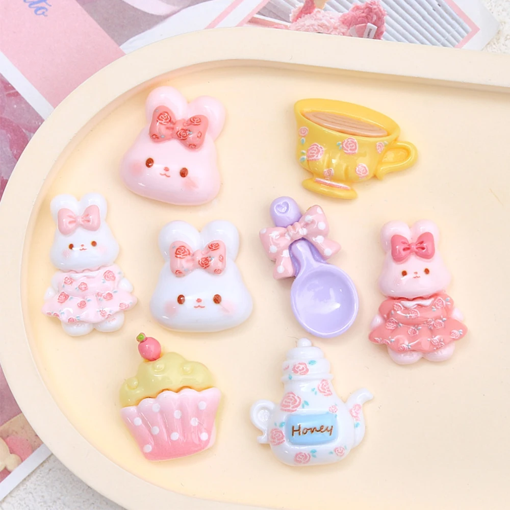 10PCS Shiny Rabbit Party Series Resin Flatback Cabochons For Hairpin Scrapbooking DIY Jewelry Craft Decoration Accessories