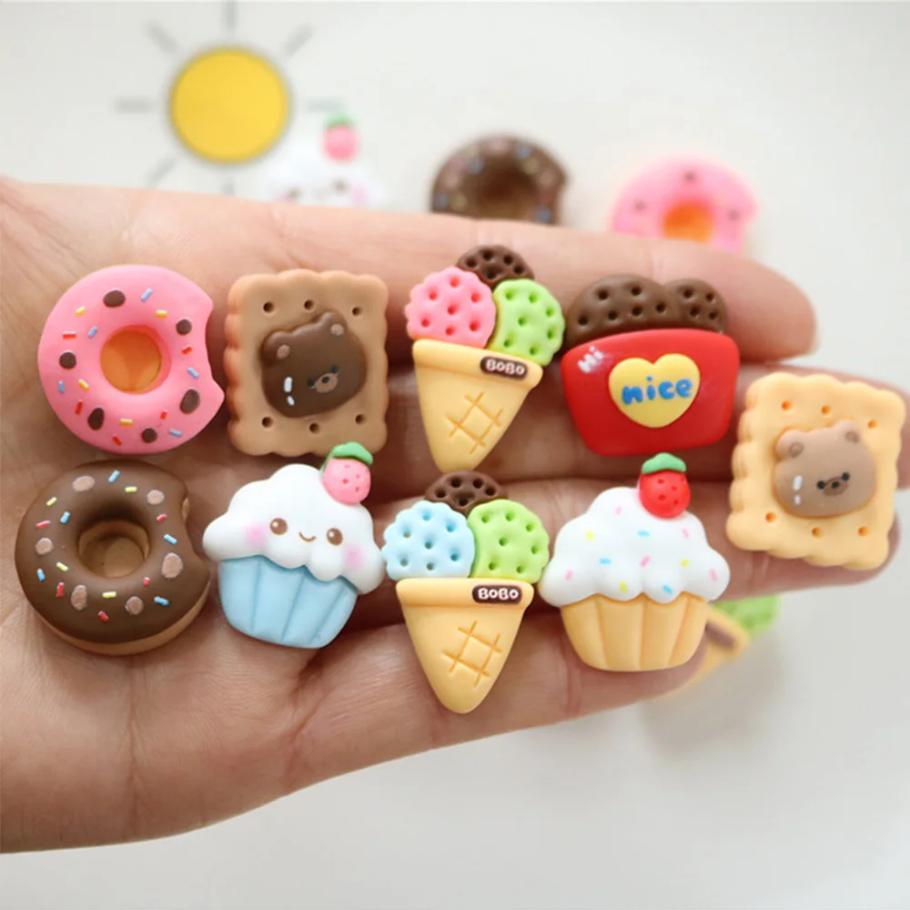 10PCS Bear Dessert Series Resin Flatback Cabochons For Hairpin Scrapbooking DIY Jewelry Craft Decoration Accessories