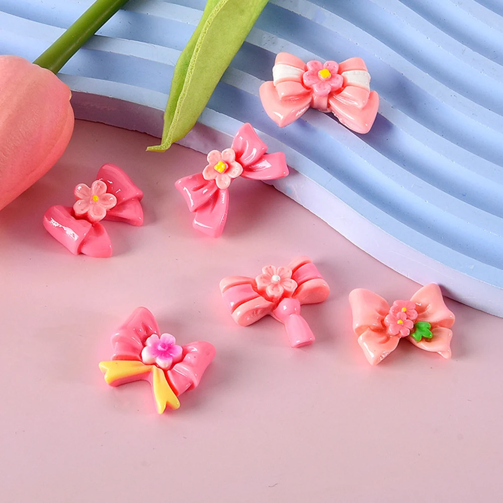 20PCS Shiny Cherry Blossom Bow Series Resin Flatback Cabochons For Hairpin Scrapbooking DIY Jewelry Craft Decoration Accessories