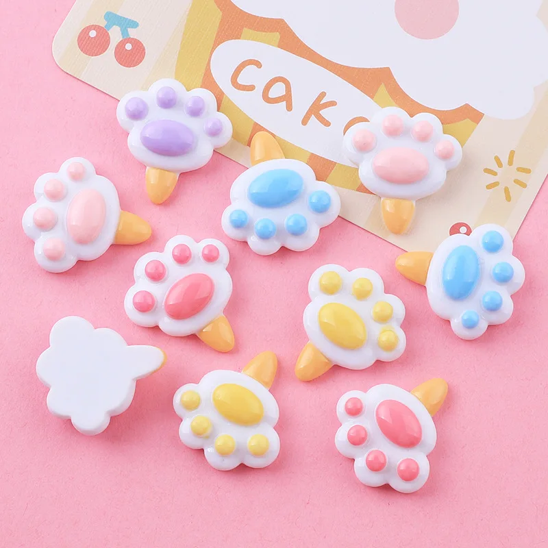10pcs/lot Cute Cat Paw Flat Back Resin Cabochon Scrapbooking For Phone Decor DIY Embellishments Crafts Dollhouse Accessories