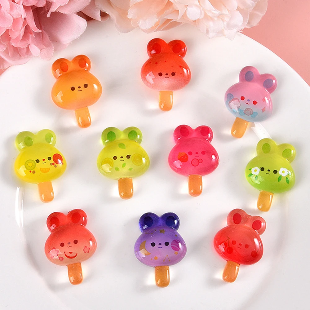10PCS Noctilucent Ice Rabbit Series Resin Flat Back Cabochons For Hairpin Scrapbooking DIY Jewelry Craft Decoration Accessories