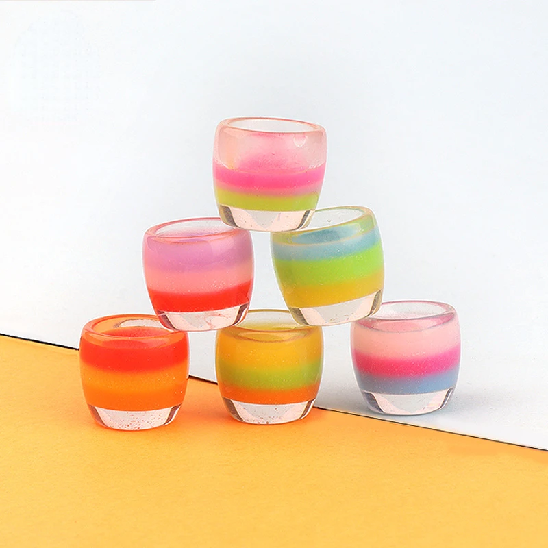 10pcs Kawaii Resin Mini 3D Rainbow Cup Miniature Dollhouse Item Decorative Sculpture Desk Accessories Statue Figurine Decoration