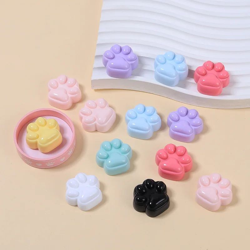 10pcs/lot Plated Solid Color Cartoon Large Cat Paw Straight Hole Bead DIY Mobile Phone Chain Keychain Pendant Accessory