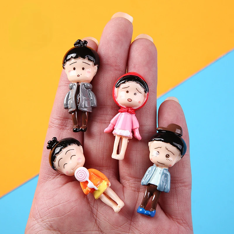 4pcs Kawaii Resin Mini Diy Boys Girls Scrapbooking Miniatures Cabochon Embellishment Accessories Figures Crafts Flatback Charm