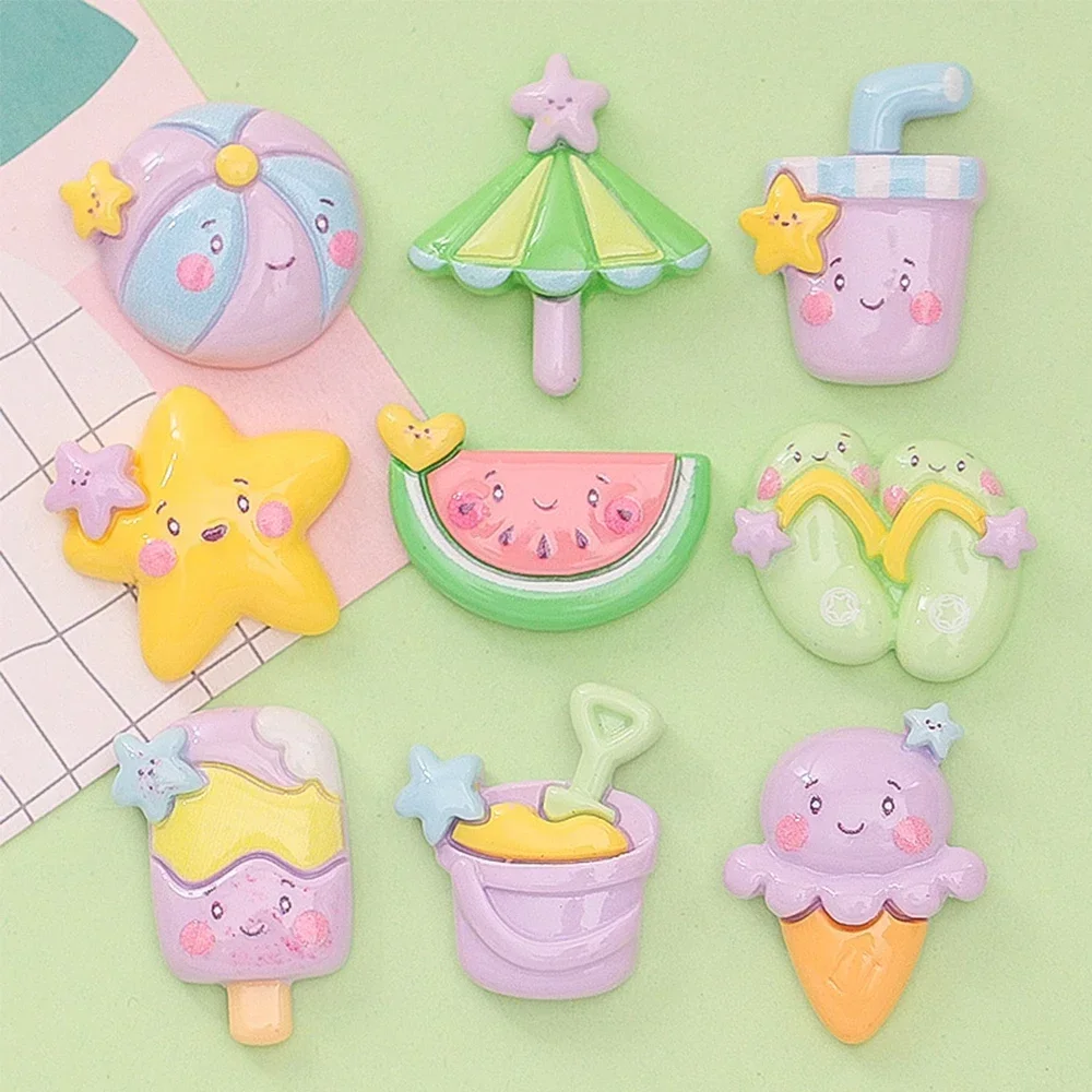 10PCS Shiny Beach Umbrella Series Resin Flat Back Cabochons For Hairpin Scrapbooking DIY Jewelry Craft Decoration Accessories