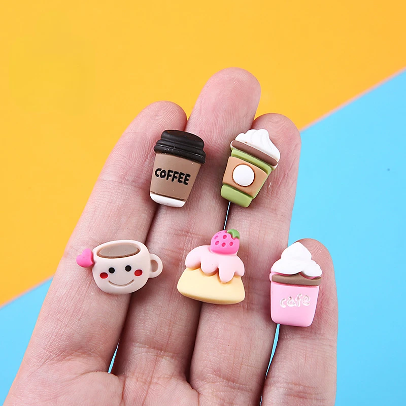 10pcs Cartoon Kawaii Resin Coffee Diy Accessories Flat Back Embellishments Miniatures Flatback Charm Craft Material Scrapbooking