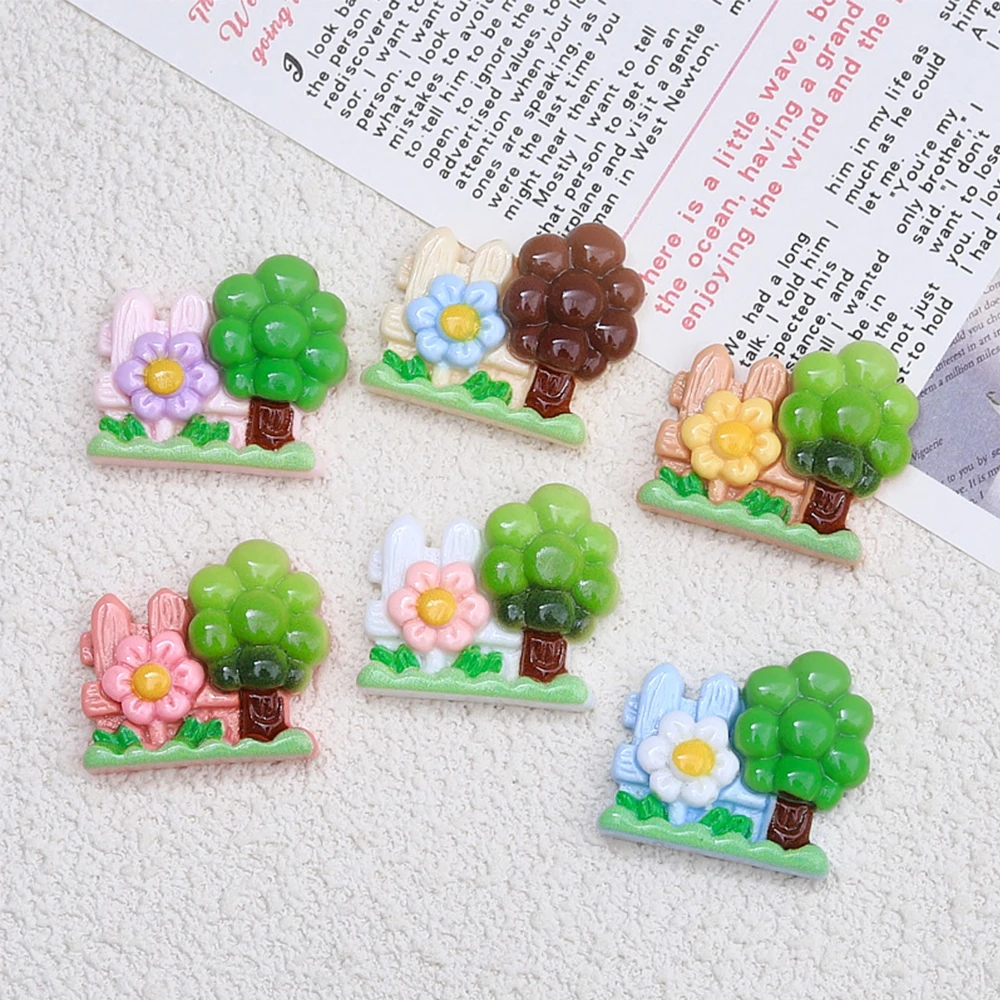 10PCS Shiny Tree Fence Series Resin Flatback Cabochons For Hairpin Scrapbooking DIY Jewelry Craft Decoration Accessories