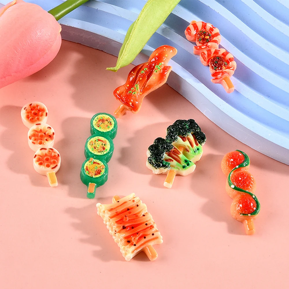 10PCS Shiny Night Snack Skewers Series Resin Flatback Cabochons For Hairpin Scrapbooking DIY Jewelry Craft Decoration Accessorie