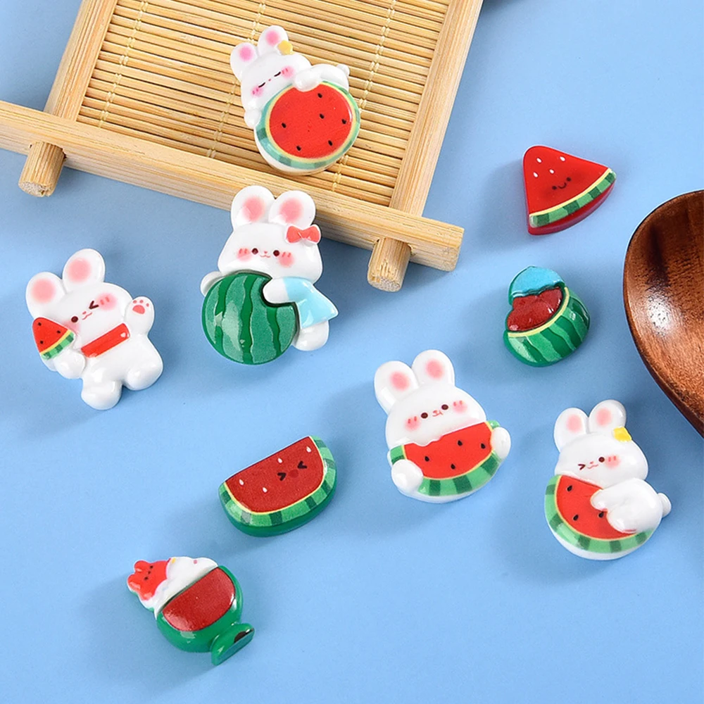 10PCS Shiny Watermelon Rabbit Series Resin Flatback Cabochons For Hairpin Scrapbooking DIY Jewelry Craft Decoration Accessories