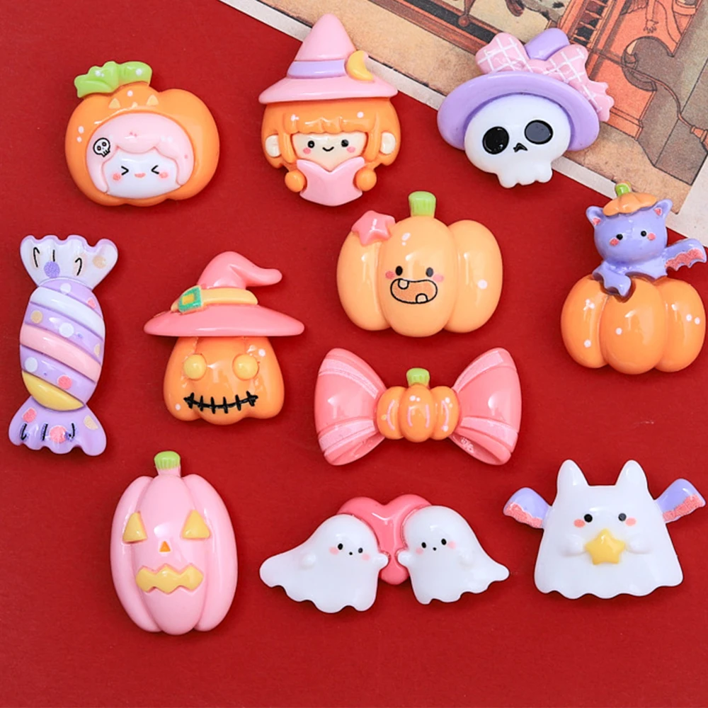 10PCS Shiny 2024 Cartoon Halloween Resin Flatback Cabochons For Hairpin Scrapbooking DIY Jewelry Craft Decoration Accessories
