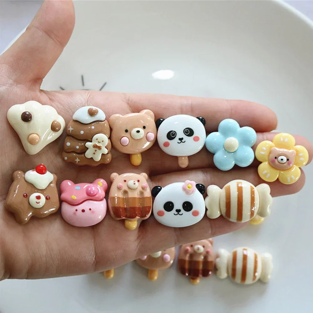 10PCS Shiny Bear Ice Cream Series Resin Flat Back Cabochons For Hairpin Scrapbooking DIY Jewelry Craft Decoration Accessories