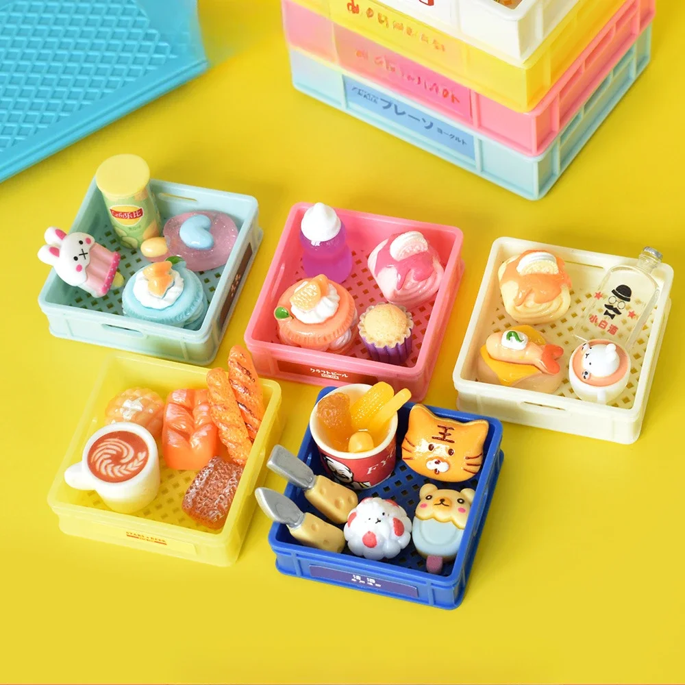 Mini Resin Square Storage Basket 3D Miniatures Flat Back Embellishment Kawaii Flatback Figurines Supplies DIY Dollhouse Figure