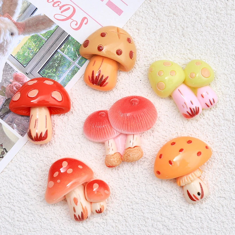 10PCS Shiny Forest Mushroom Series Resin Flatback Cabochons For Hairpin Scrapbooking DIY Jewelry Craft Decoration Accessories